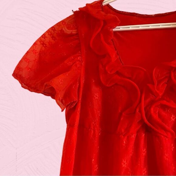 Vintage 60s bright red ruffled maxi gown - Picture 7 of 14